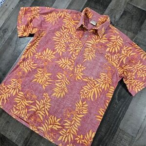 Vintage Go Barefoot Mini Tahitian Popover Hawaiian Shirt L Cardinal Gold 90sSurf